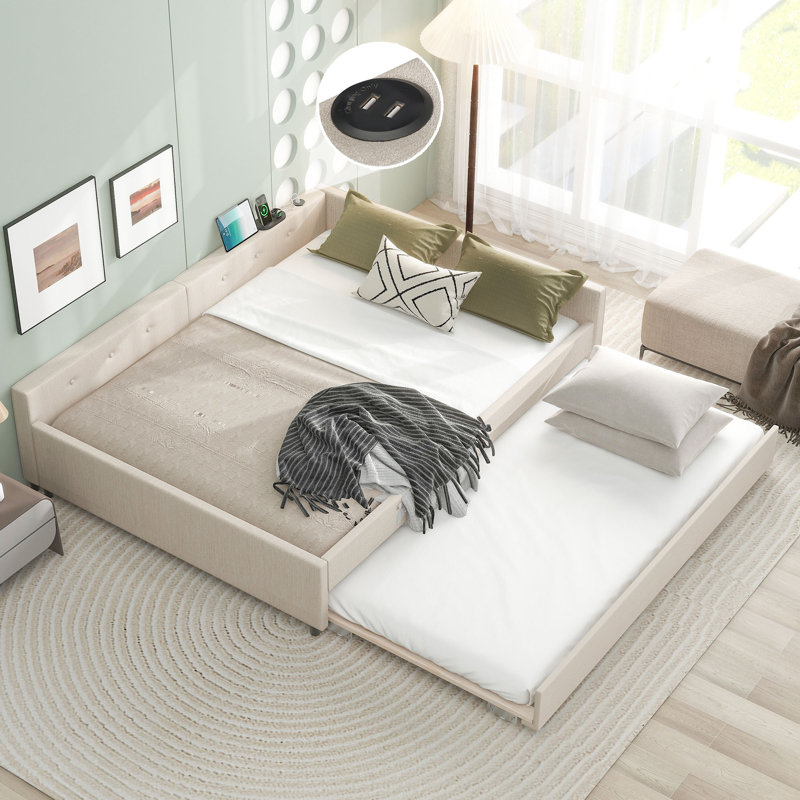 Bridy Upholstered Daybed with Trundle Latitude Run Size Queen